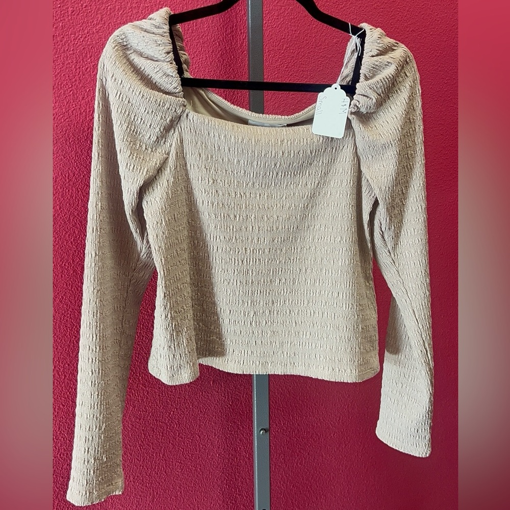 H&M Beige Textured Long-Sleeve Top